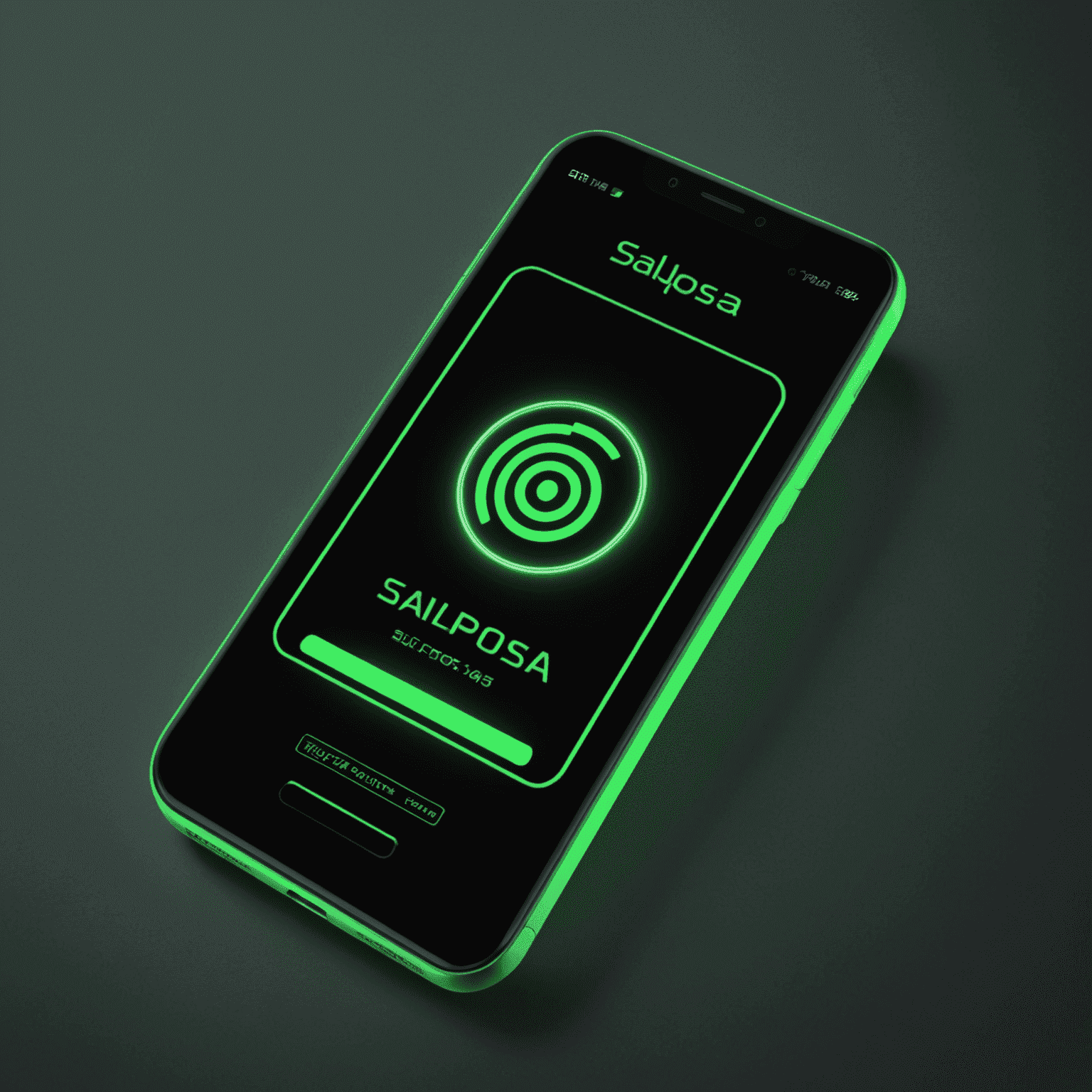 Saliposa logo - A stylized mobile phone with neon green accents