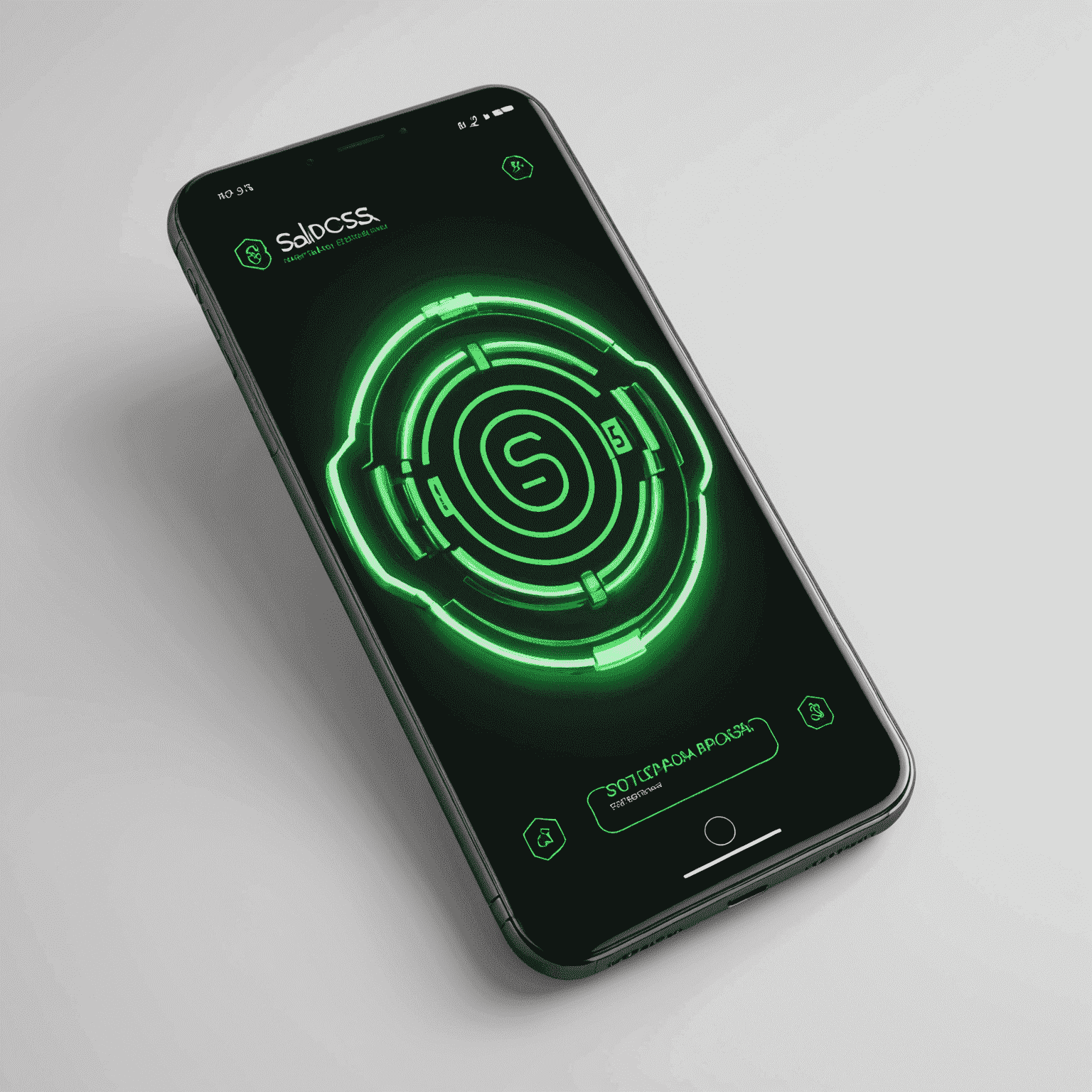 Saliposa logo - A stylized mobile phone with neon green accents