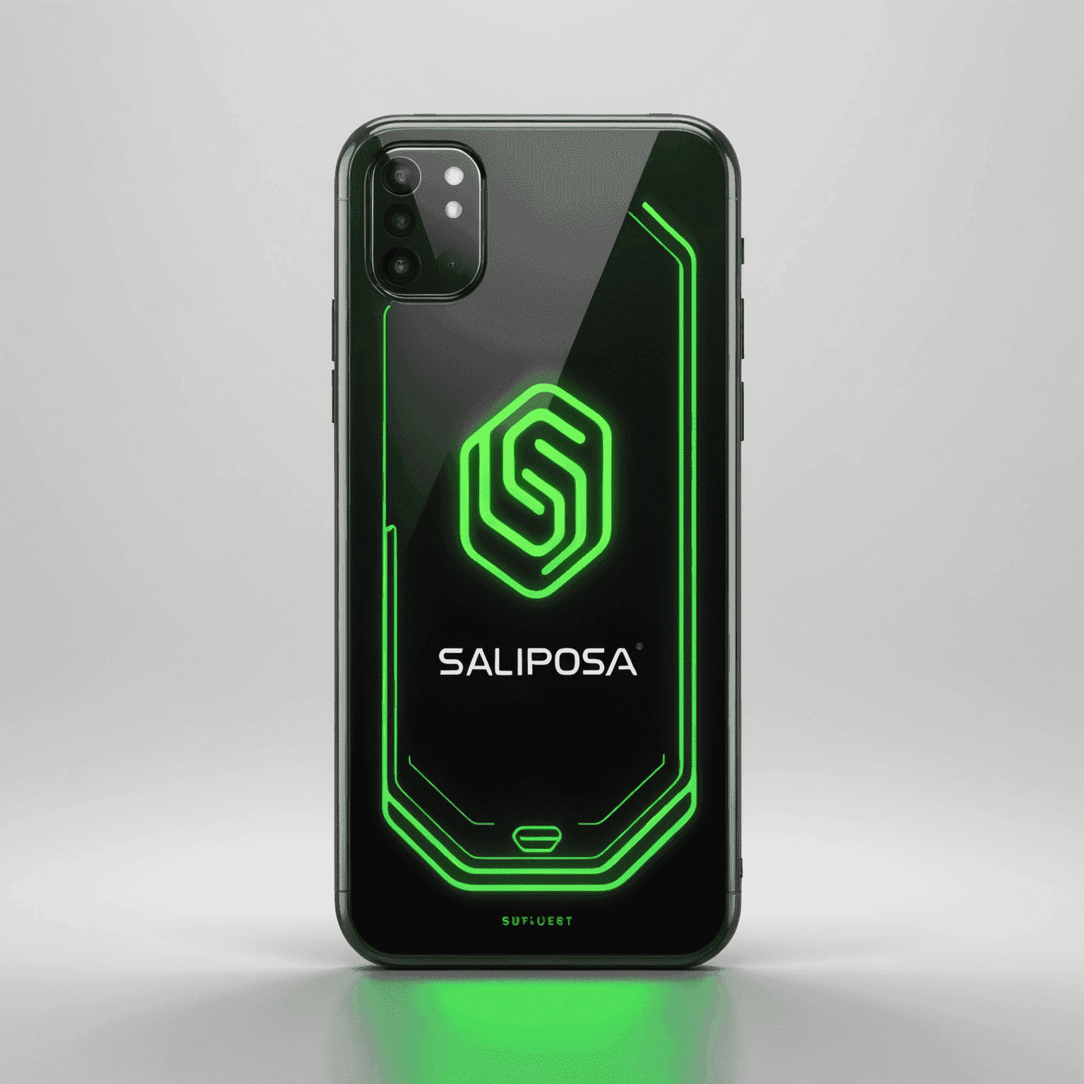 Saliposa logo - A stylized mobile phone with neon green accents