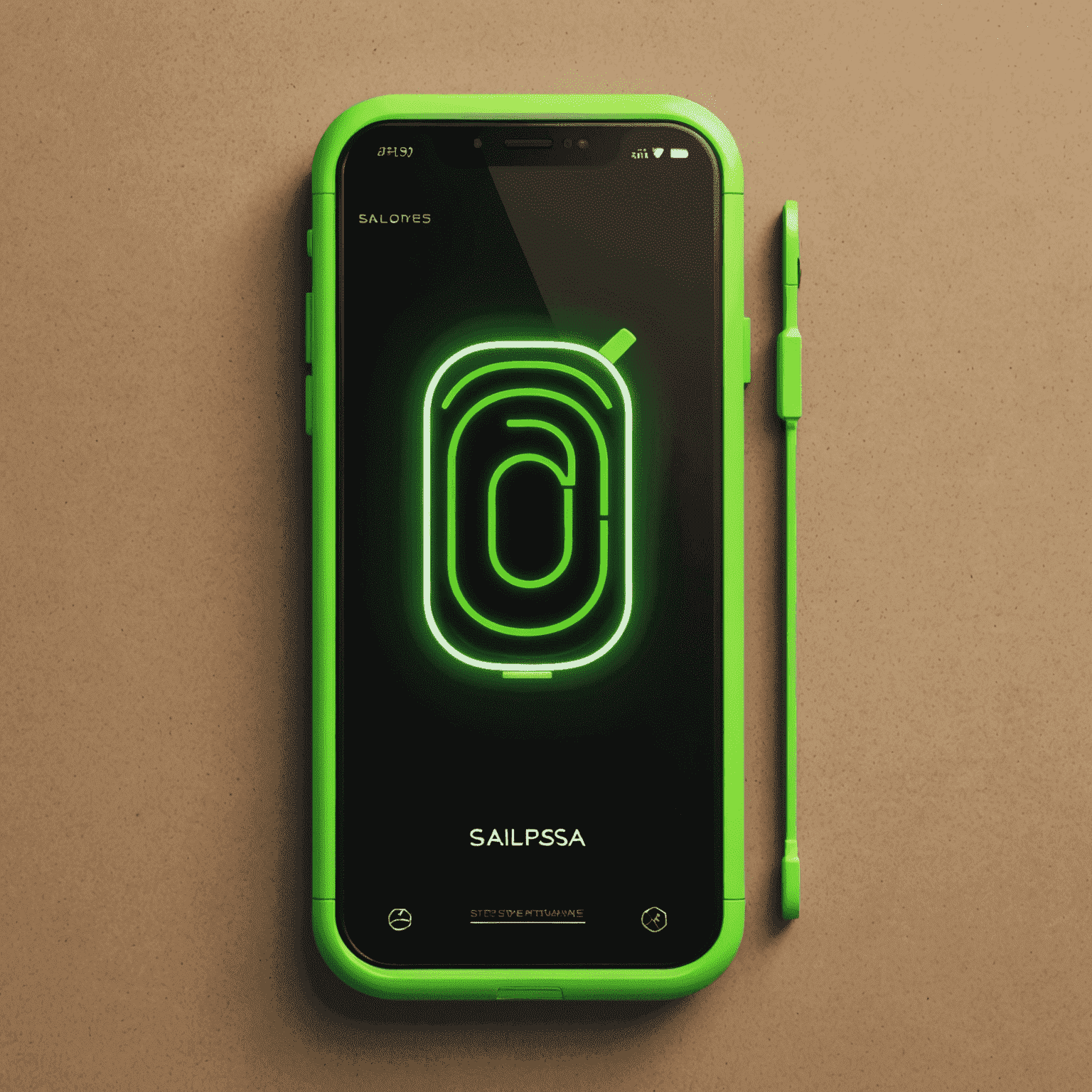 Saliposa logo - A stylized mobile phone with neon green accents