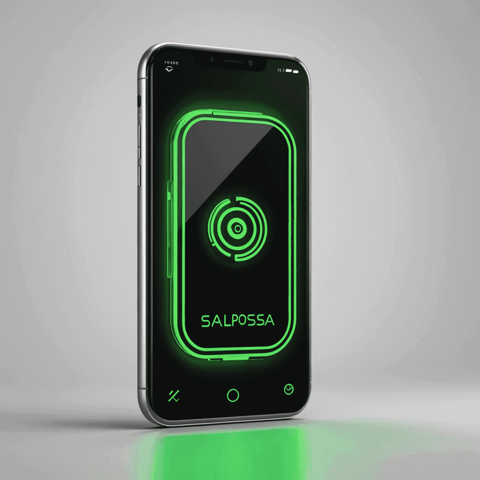 Saliposa logo - A stylized mobile phone with neon green accents