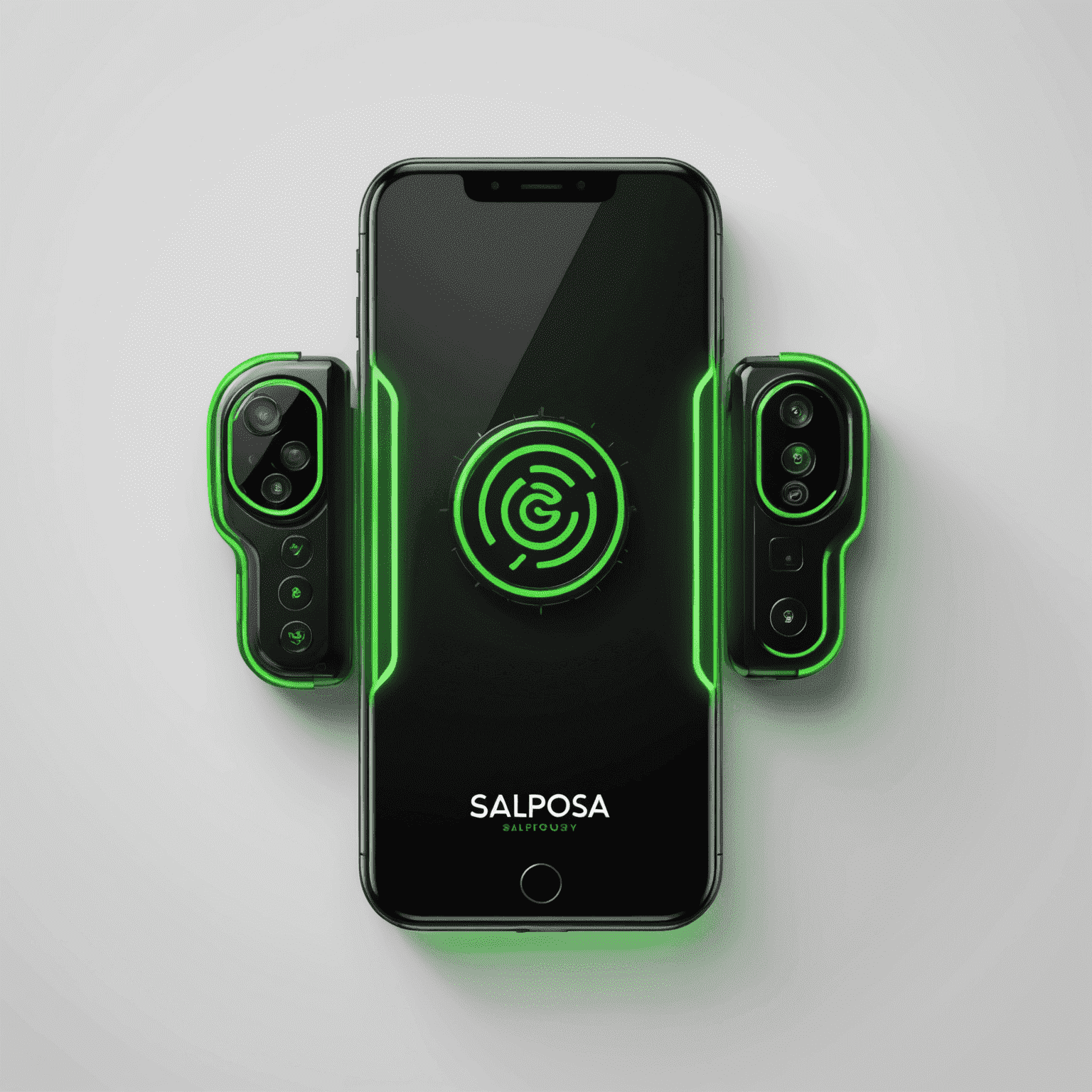 Saliposa logo - A stylized mobile phone with neon green accents