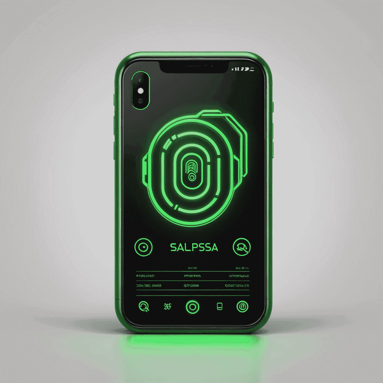 Saliposa logo - A stylized mobile phone with neon green accents