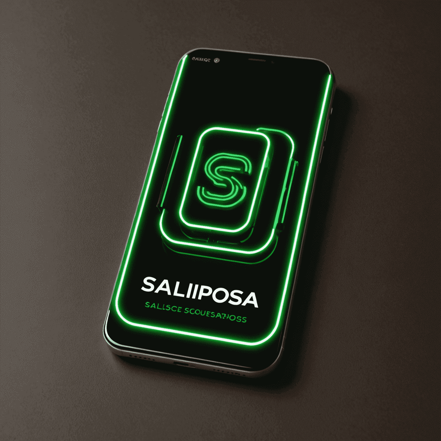 Saliposa logo - A stylized mobile phone with neon green accents