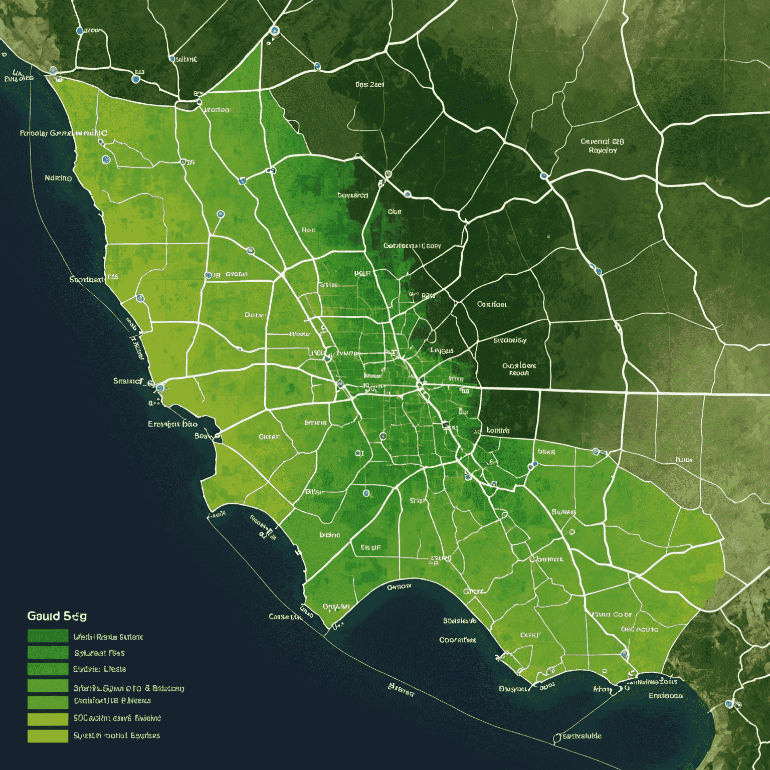 A detailed map showing the current and planned 5G coverage areas across various regions. The map uses neon green to highlight active 5G zones and cream color for areas scheduled for future expansion.