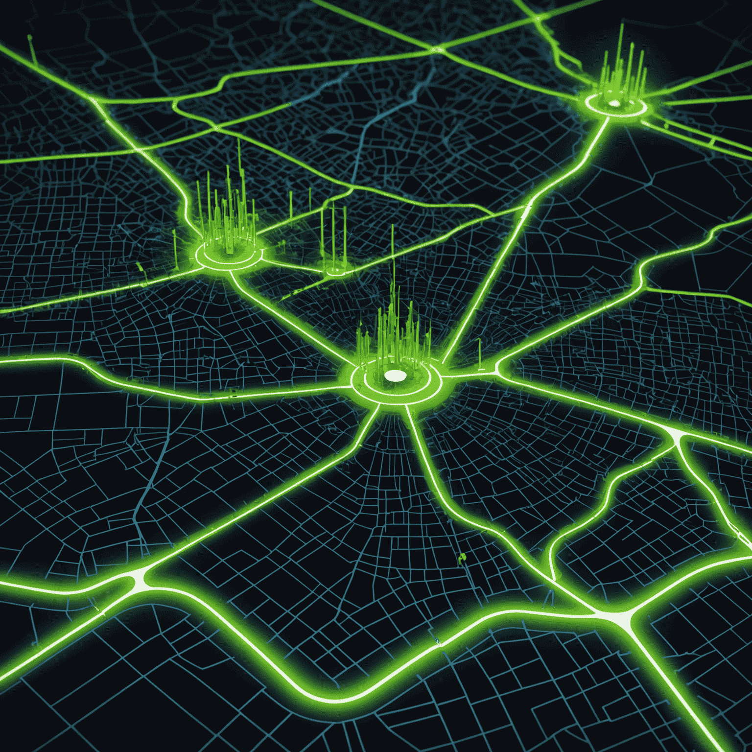 Map showing 5G network coverage expansion with glowing neon green areas representing new coverage