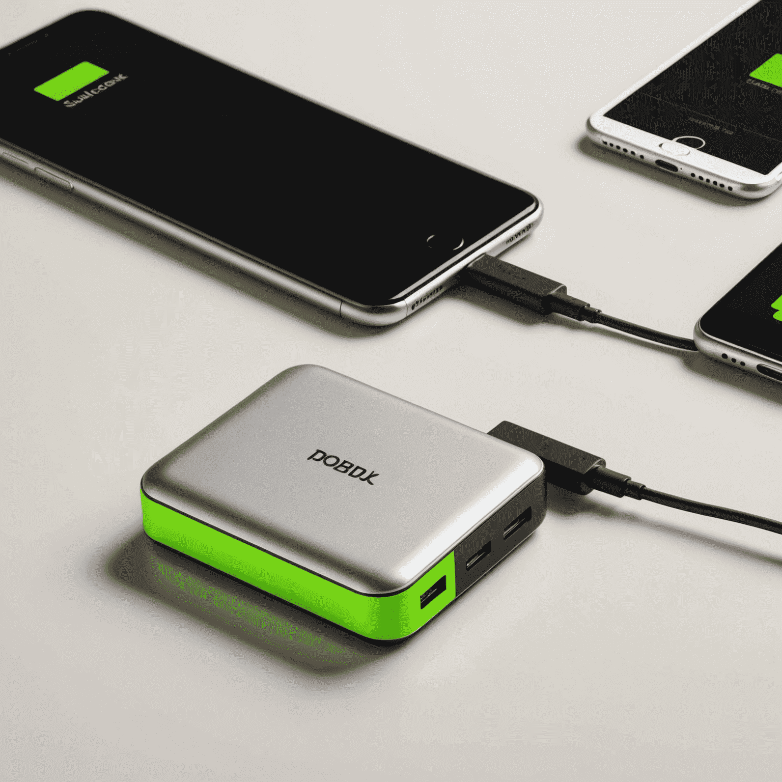 Sleek portable charger with neon green accents, showcasing its compact design